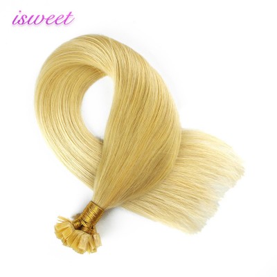 Blonde remy Italian keratin flat tip hair extension human