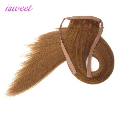 Natural brown drawstring ponytail human hair extensions with clip