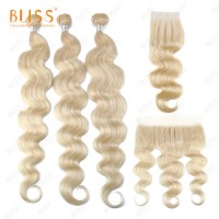 Bliss 100% One Donor European 613 Body Wave Remy Human Hair Color 613 Blonde Wavy Cuticle Aligned Remy Human Hair Bundles