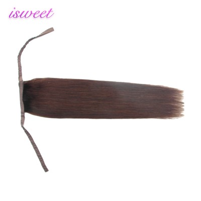 Drawstring dark brown human hair ponytail hair extensions