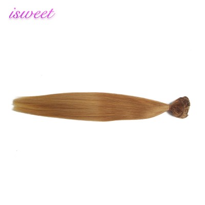 Light brown tangle free clip in extensions human hair