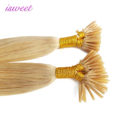 Blonde Italian keratin straight i tips hair extensions