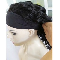 Cheap wholesale machine made adjustable elastic bands loose deep wave human wigs with hair band