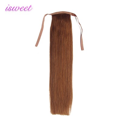 Dark brown human hair drawstring ponytail extensions long