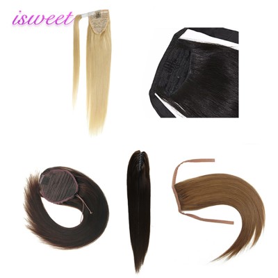 Various style and blonde color brazilian virgin remy hair extensions curly drawstring human hair ponytail