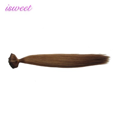 Dark brown straight human hair extensions clip ons