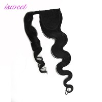 Black body wave wrap around human hair ponytail extensions