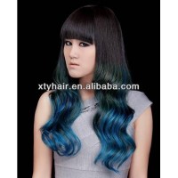 factory wholesale fashion women 100% brazilian remy human hair long wig with bang fringe ombre color wave curly virgin hair