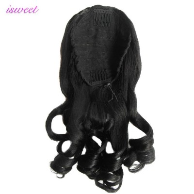 Jet black curly remy wrap ponytail human hair