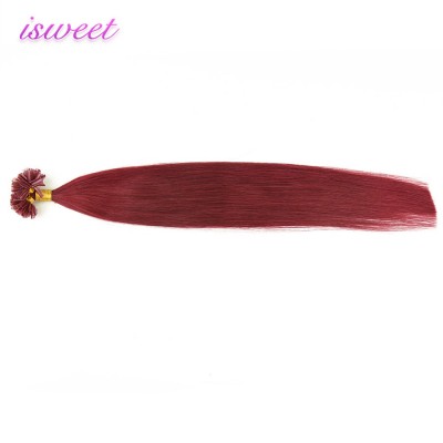 Red Italian keratin u tip hair extensions human hair