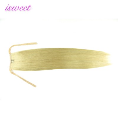 Blonde human hair virgin drawstring ponytail clip on hair extensions