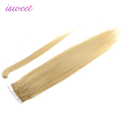 Blonde thick end double drawn wrap ponytail human hair extensions for white women