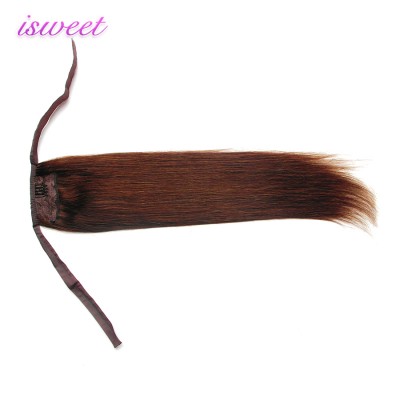 Long dark brown ponytail human hair drawstring