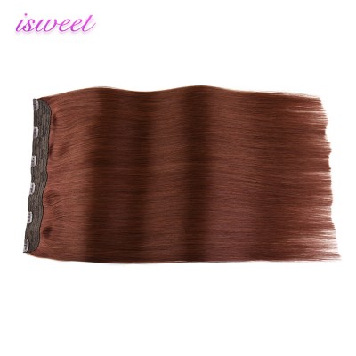 Brownish red thick bottom double drawn silky clip in human hair extensions